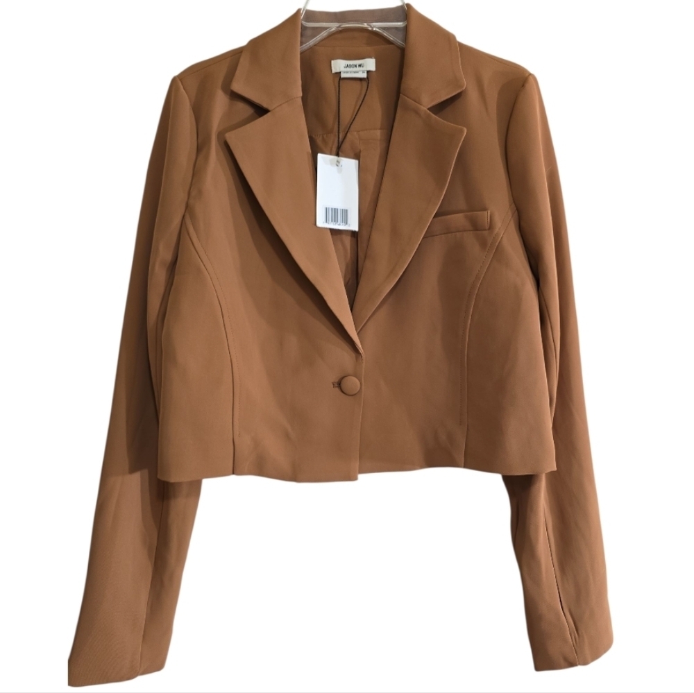 NWT Jason Wu Camel Cropped Blazer  Jacket One Button Closure XS Career Wear - Picture 2 of 11